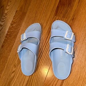 Birkenstock blue rubber slides 39